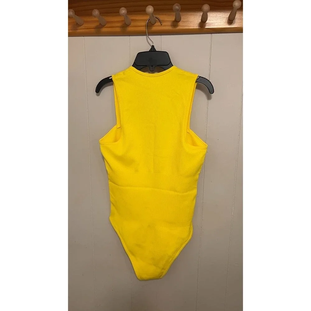 OQQ Yellow Ribbed Bodysuit - Picture 3 of 4